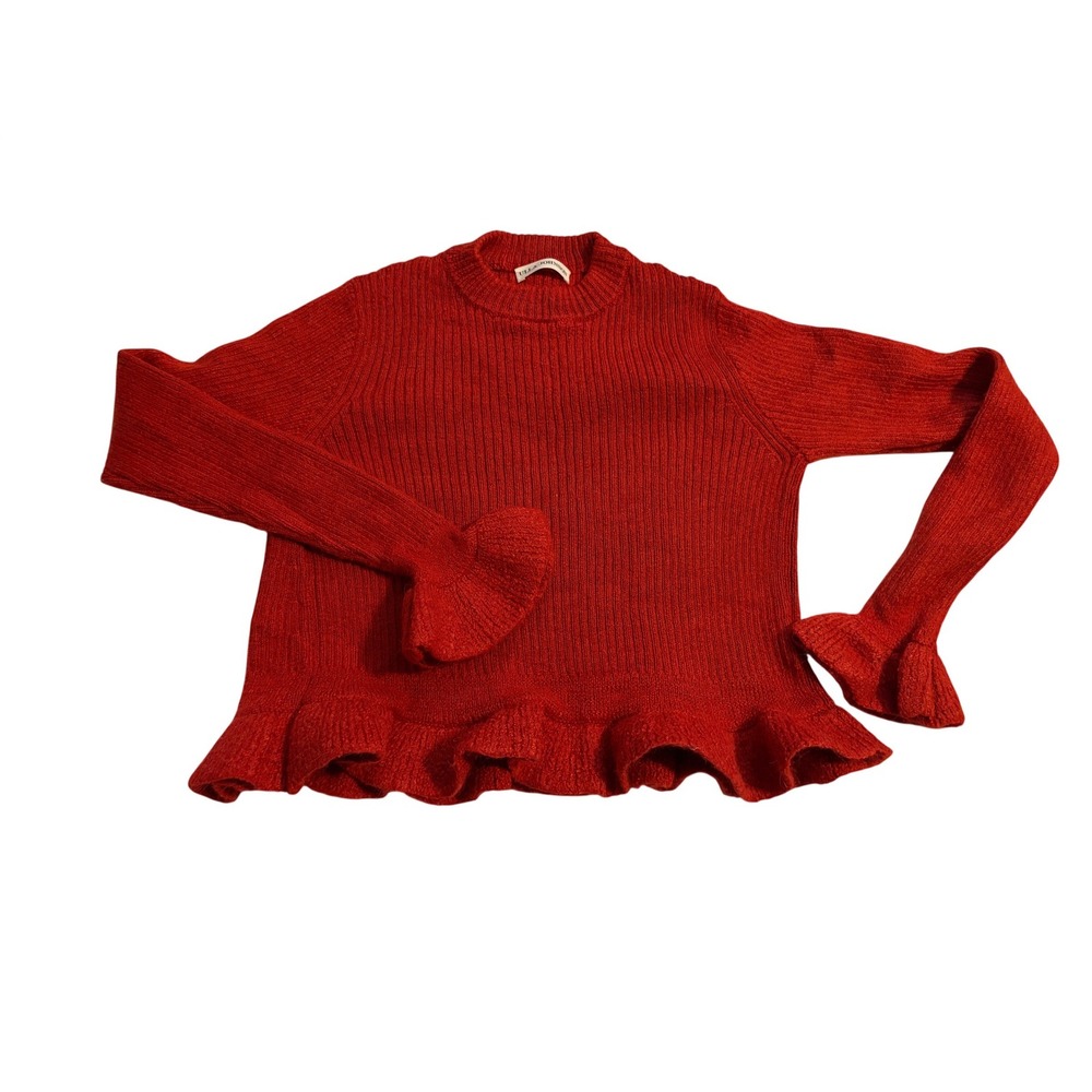 Ulla Johnson Sweater Ruffle Ribbed Red Alpaca Silk Mock Neck S